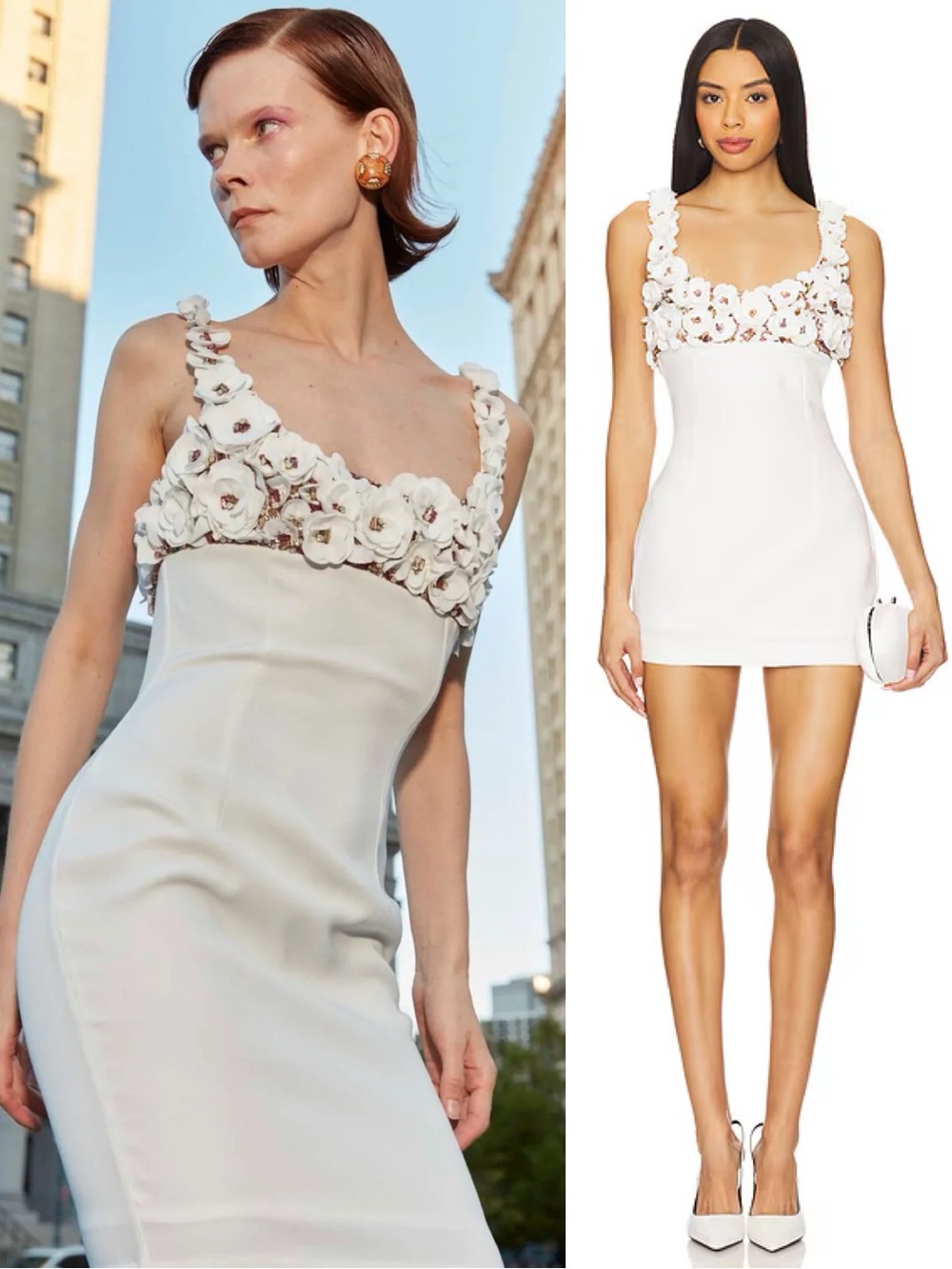La Fuori Frosted Chloe Floral Crystal Embellished Mini Dress White NEW with tag